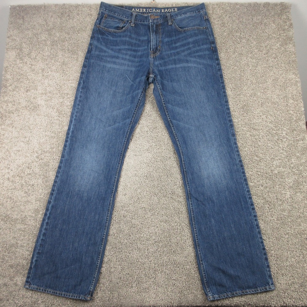 American Eagle Jeans Mens 34x36 Blue Bootcut Faded Whisker Cotton Denim Pants